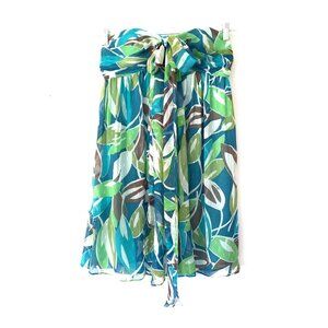 Milly Size 6 Silk Green & Blue Print Strapless Halter MiniDress